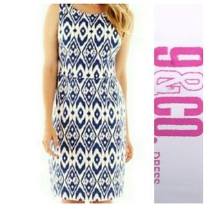 NWOT- 9&Co Blue & White Tribal Print Sheath